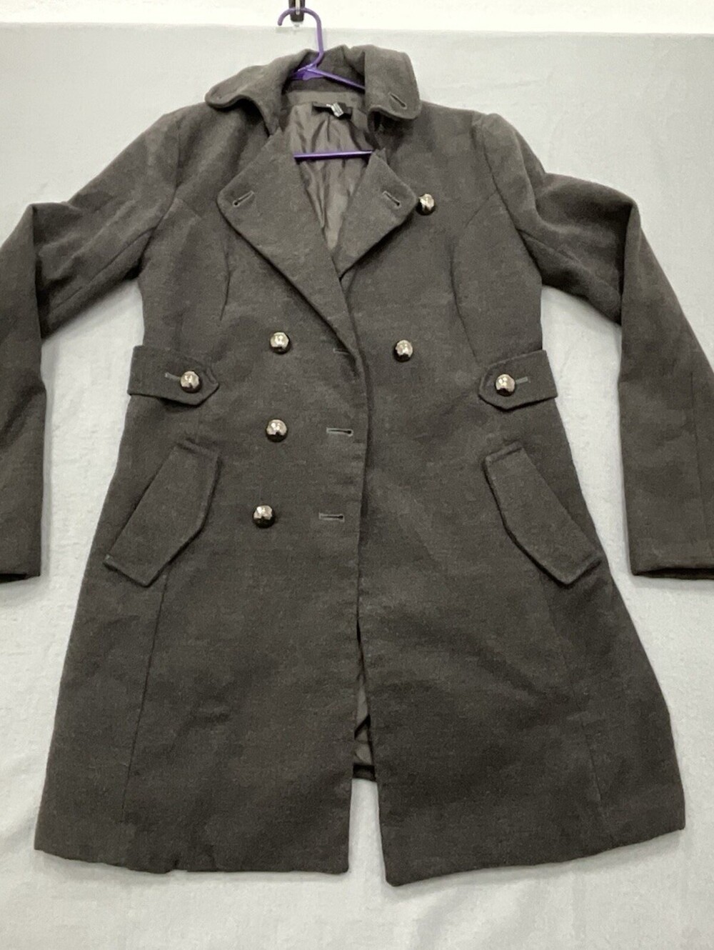 BCX Women’s Gray Wool Blend Peacoat Double Breasted Size M Long Coat